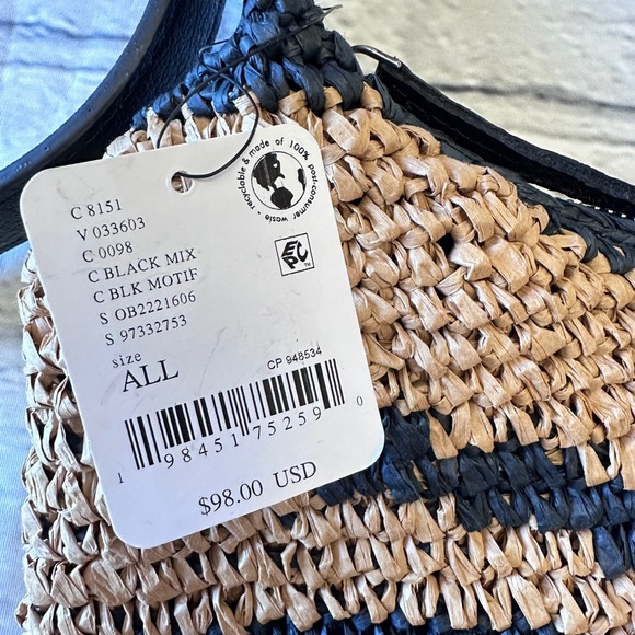 NWT Free People Santorini Straw Tote Bag Black Mix - Picture 9 of 10